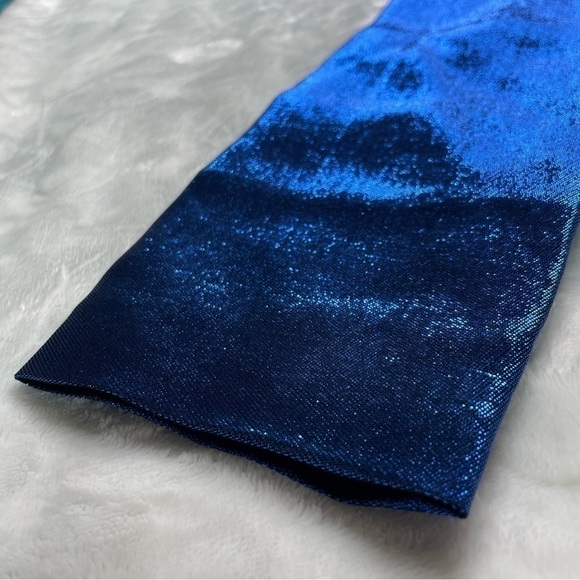 American Retro Mila Metallic Silk One Shoulder Long Sleeve Mini Dress in Blue - Picture 7 of 15